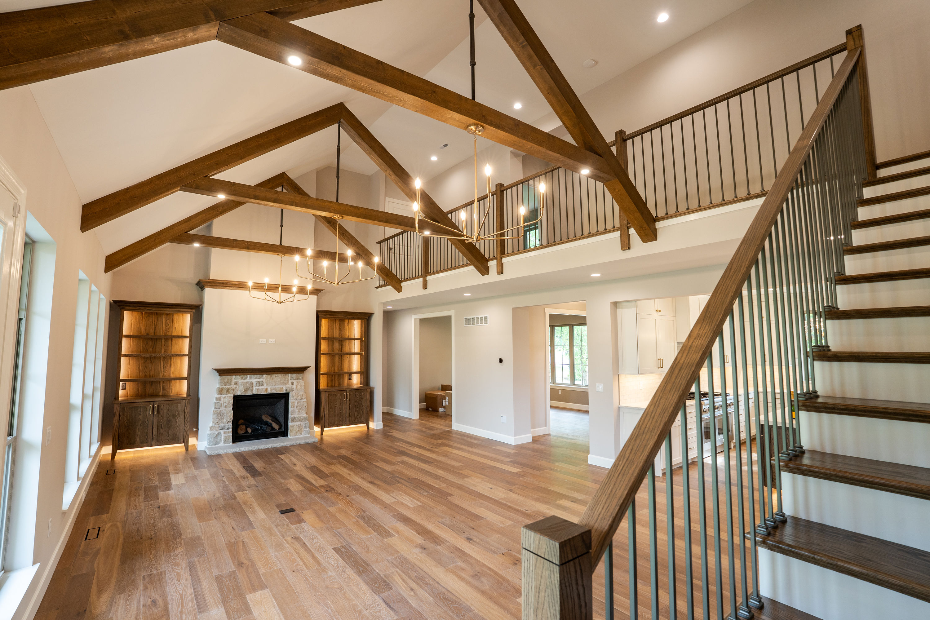 Great room with vaulted beams